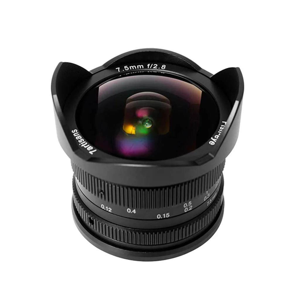 7Artisans 7.5mm F2.8 fisheye-objektiv med integrert solblender
