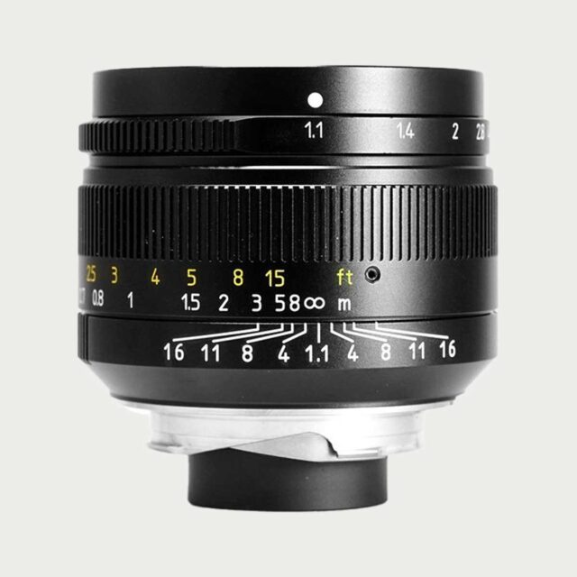 Svart 50mm F1.1 manuell Leica M mount linse bokeh