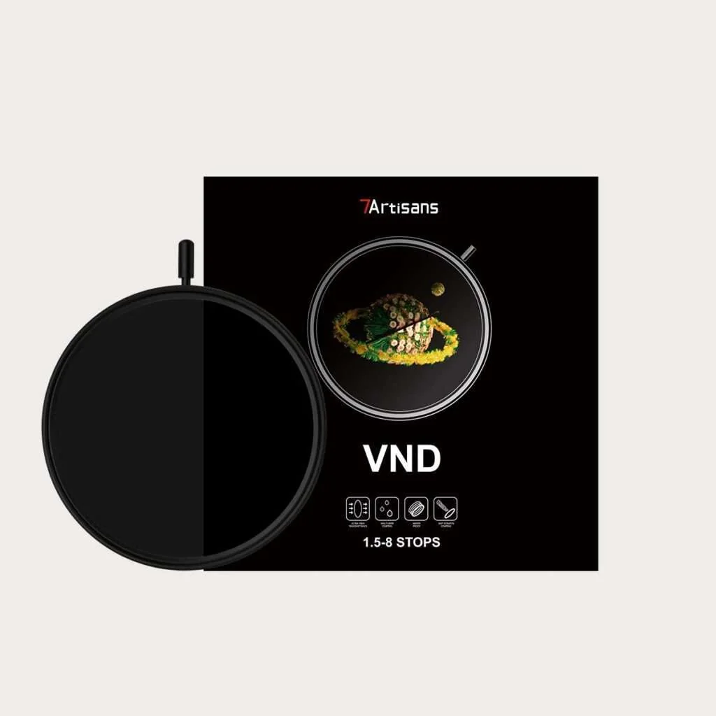 7Artisans variabelt ND-filter med beskyttelsesetui og emballasje
